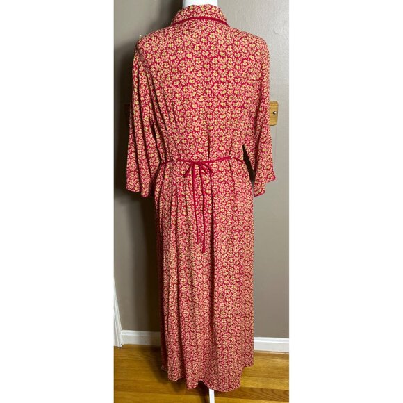 April Cornell Dress Midi Red Shirtdress Ditzy Peter Pan Button Pockets Womens S - Picture 3 of 12